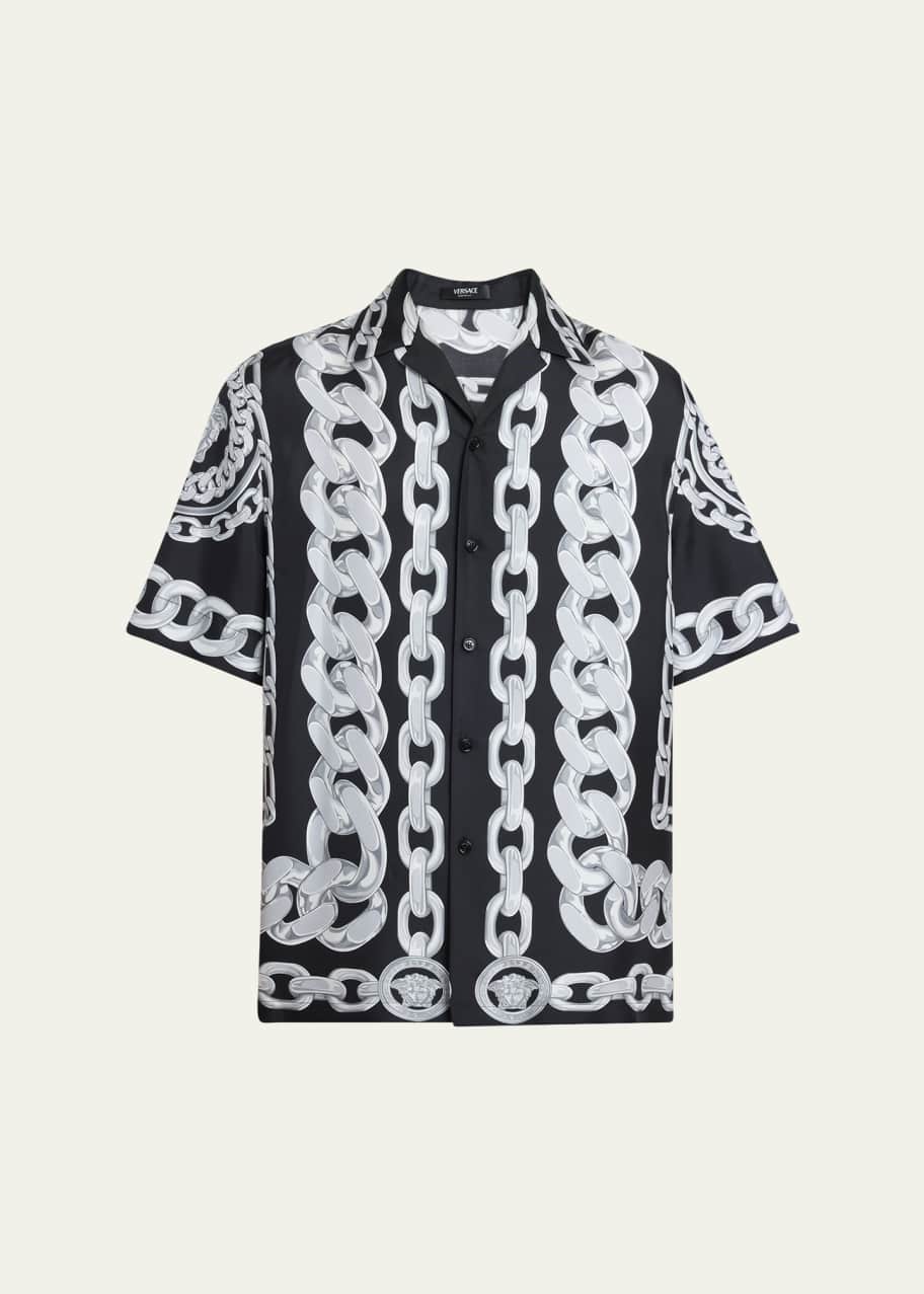 Image 1 of 1: Men's Medusa Chain Silk Twill Camp Shirt