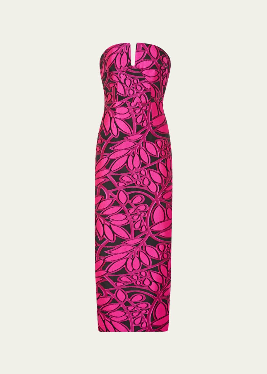 Image 1 of 1: Judith Strapless Palm Jacquard Maxi Dress