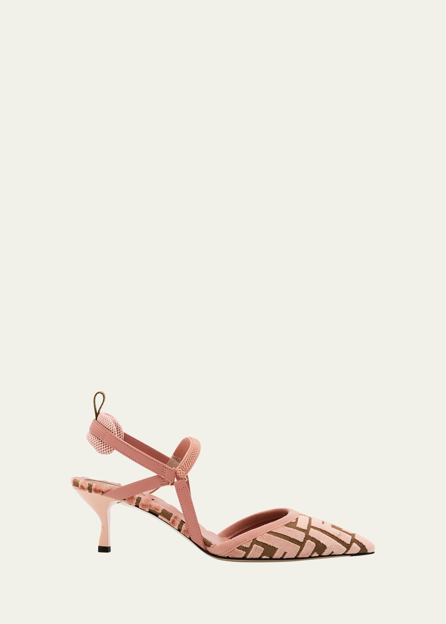Fendi Colibri FF Tapestry Slingback Kitten-Heel Pumps - Bergdorf