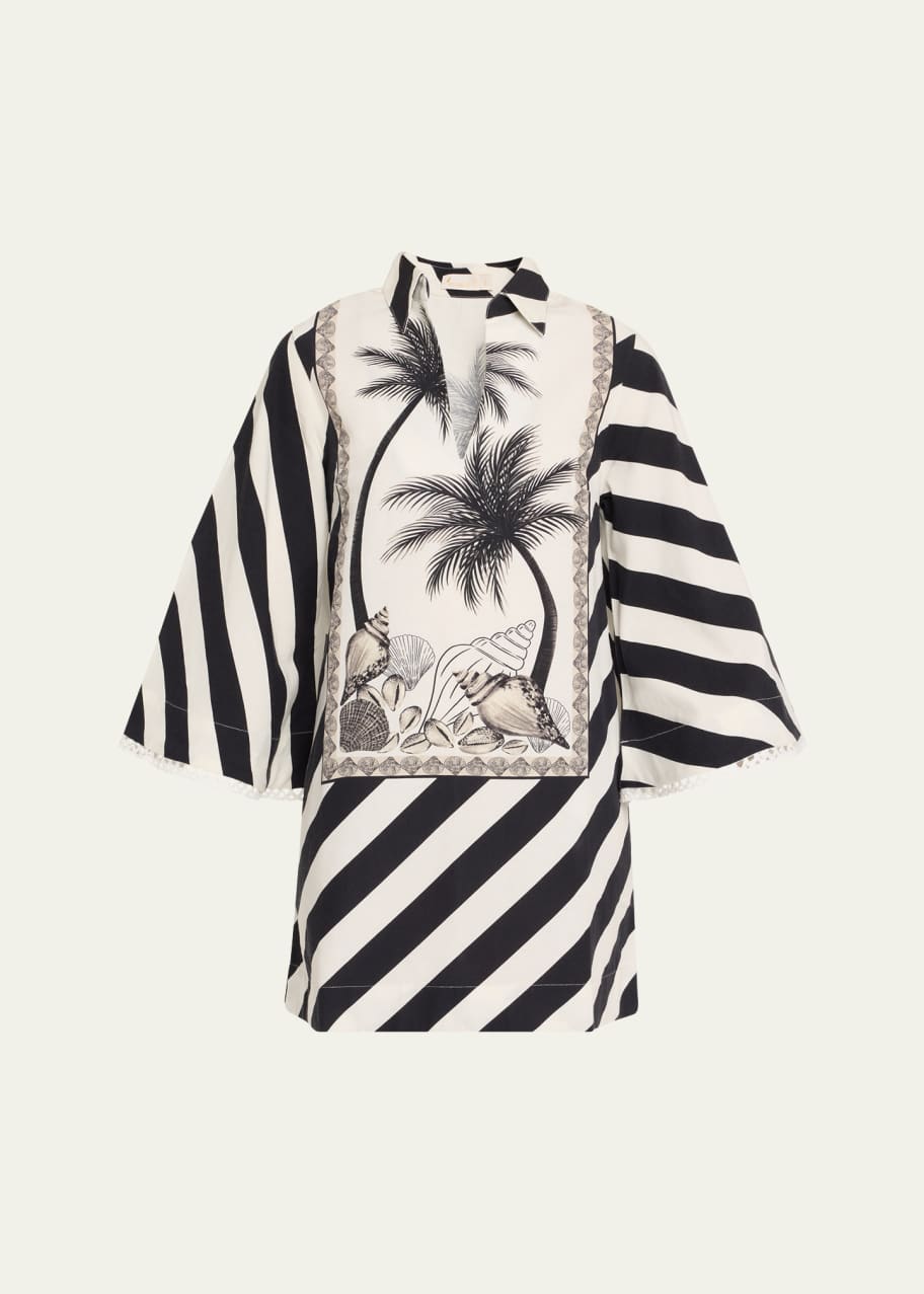 Image 1 of 1: Palm Panel V-Neck Mini Kaftan Dress
