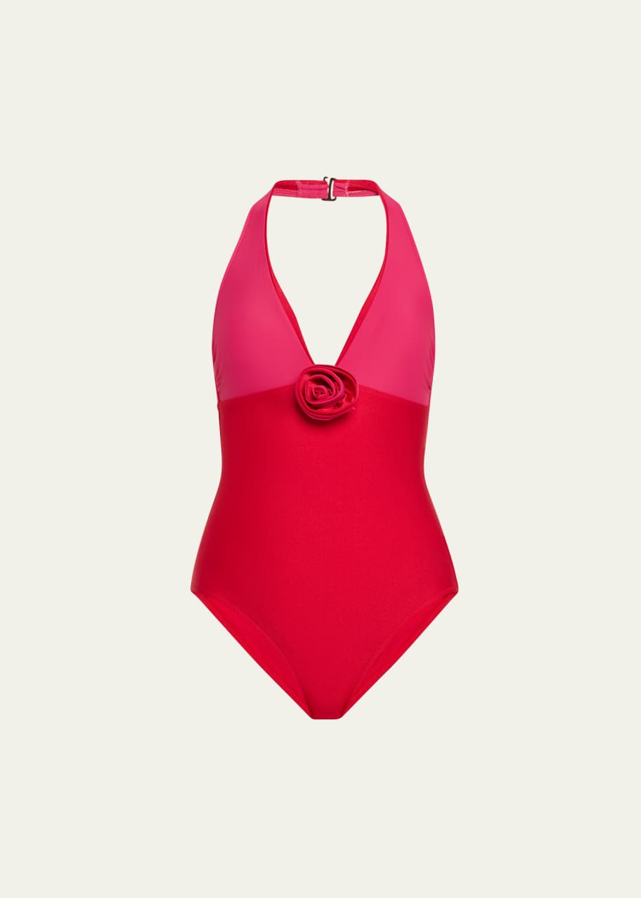 Image 1 of 1: Rosette Halter One-Piece Swimsuit