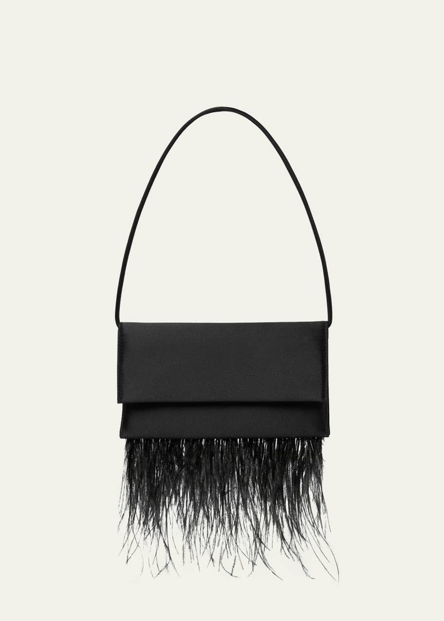 Image 1 of 1: Charlee Feather Flap Satin Shoulder Bag