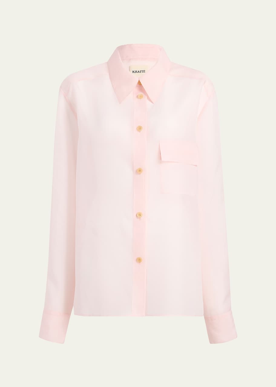 Image 1 of 1: Yatty Button Down Semi-Sheer Blouse