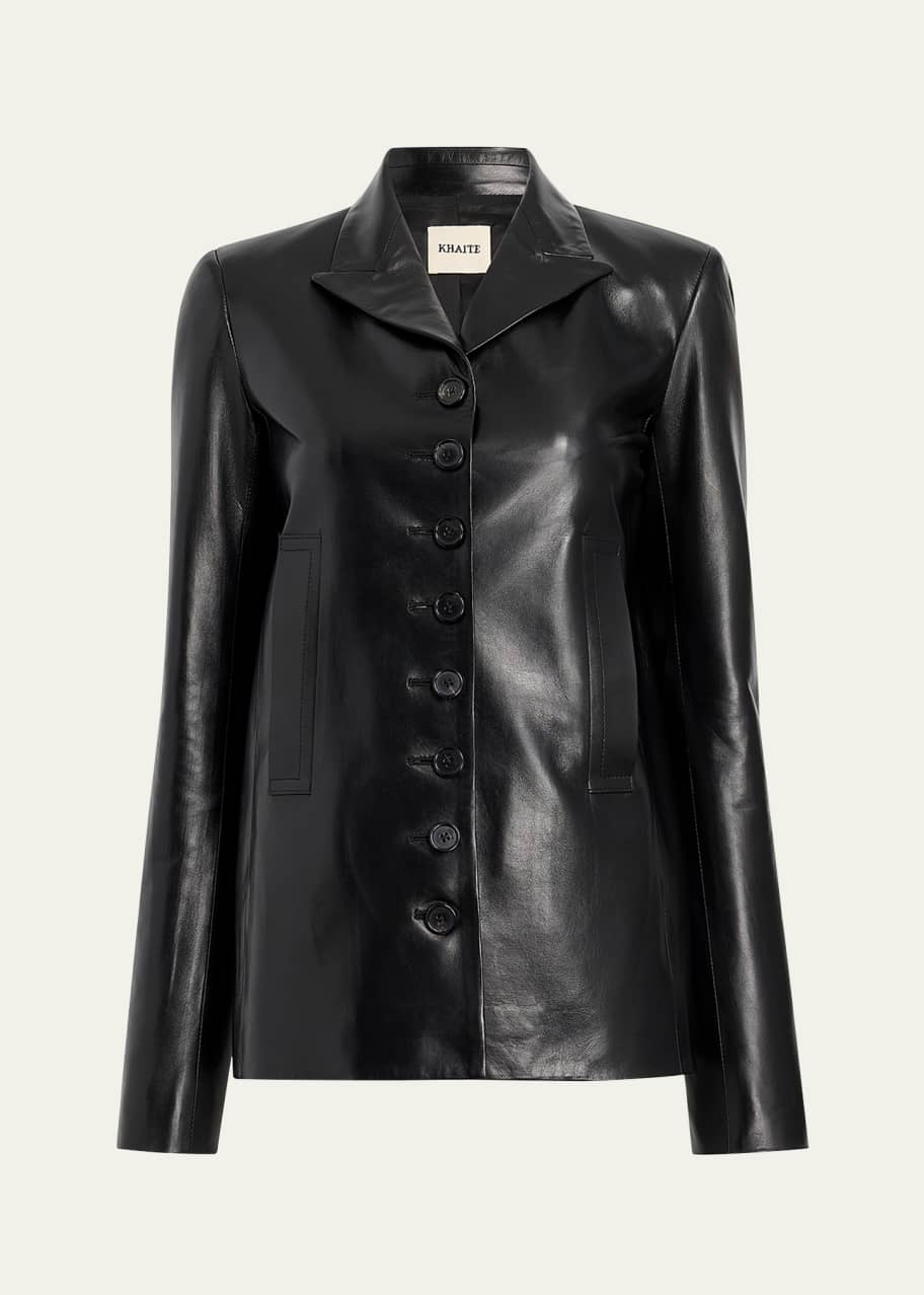 Image 1 of 1: Saraphina Leather Single-Breasted Jacket