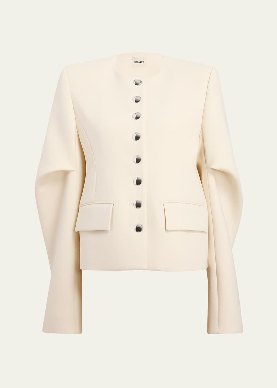 Image 1 of 1: Darlman Sleeve-Pleat Single-Breasted Collarless Jacket