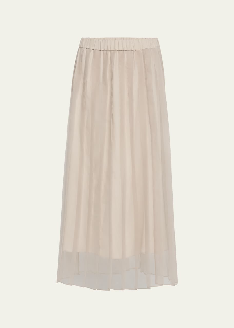 スカート BRUNELLO CUCINELLI CRISPY SILK PLEATED MIDI SKIRT Brunello Cucinelli Crispy Silk Chiffon Pleated Midi Skirt