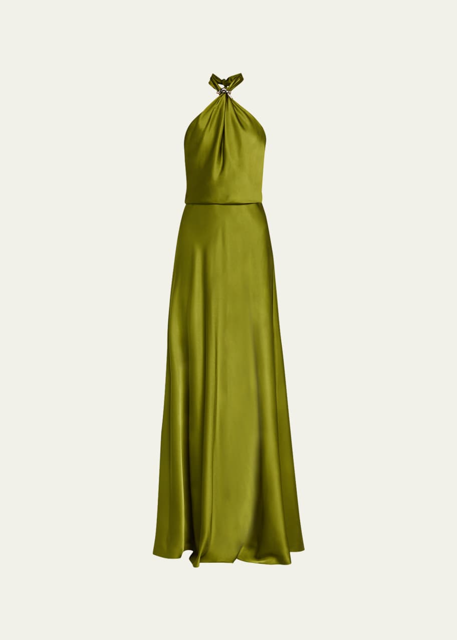 Halston Wynn Bow-Back Charmeuse Halter Gown - Bergdorf Goodman