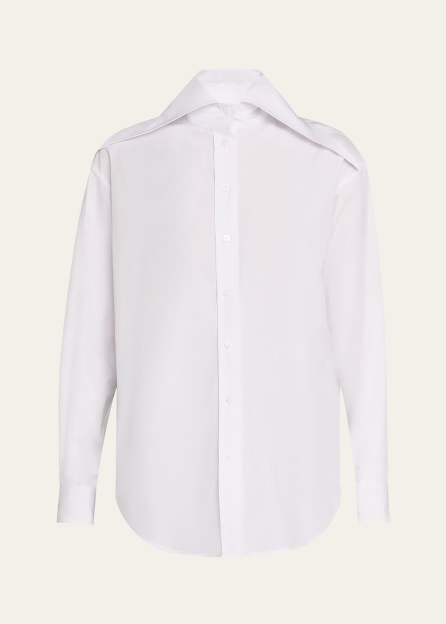 Image 1 of 1: Exaggerated Collar Button Down Poplin Blouse