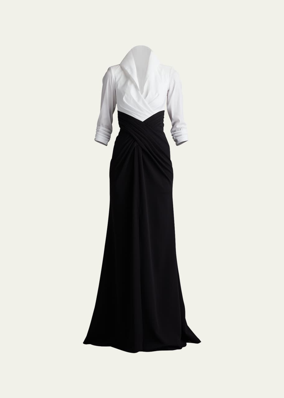 Image 1 of 1: Pleated Taffeta & Crepe Gown