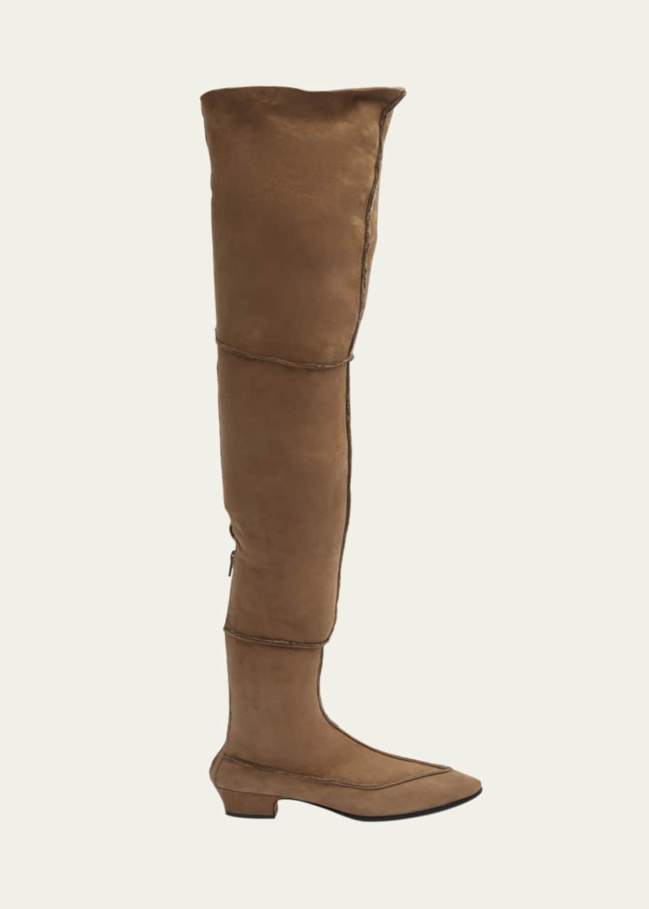 Image 1 of 1: Awar Suede Shearling Over-The-Knee Boots