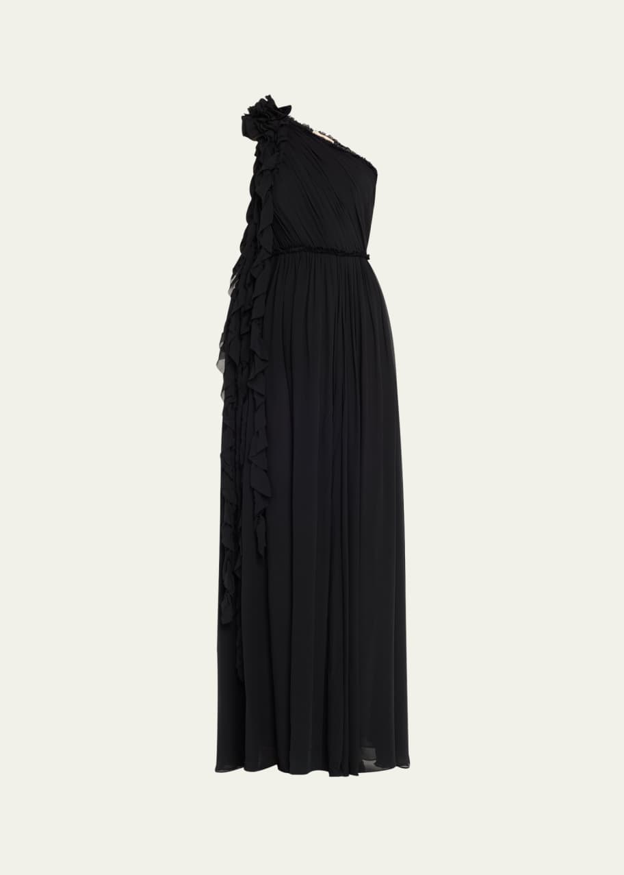 Image 1 of 1: Adona One-Shoulder Ruffle Gown