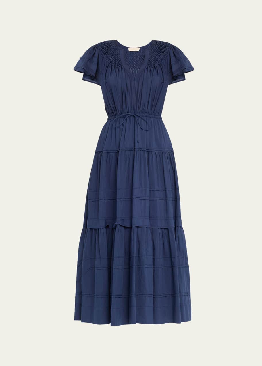 Image 1 of 1: Marika Tiered Short-Sleeve Midi Dress