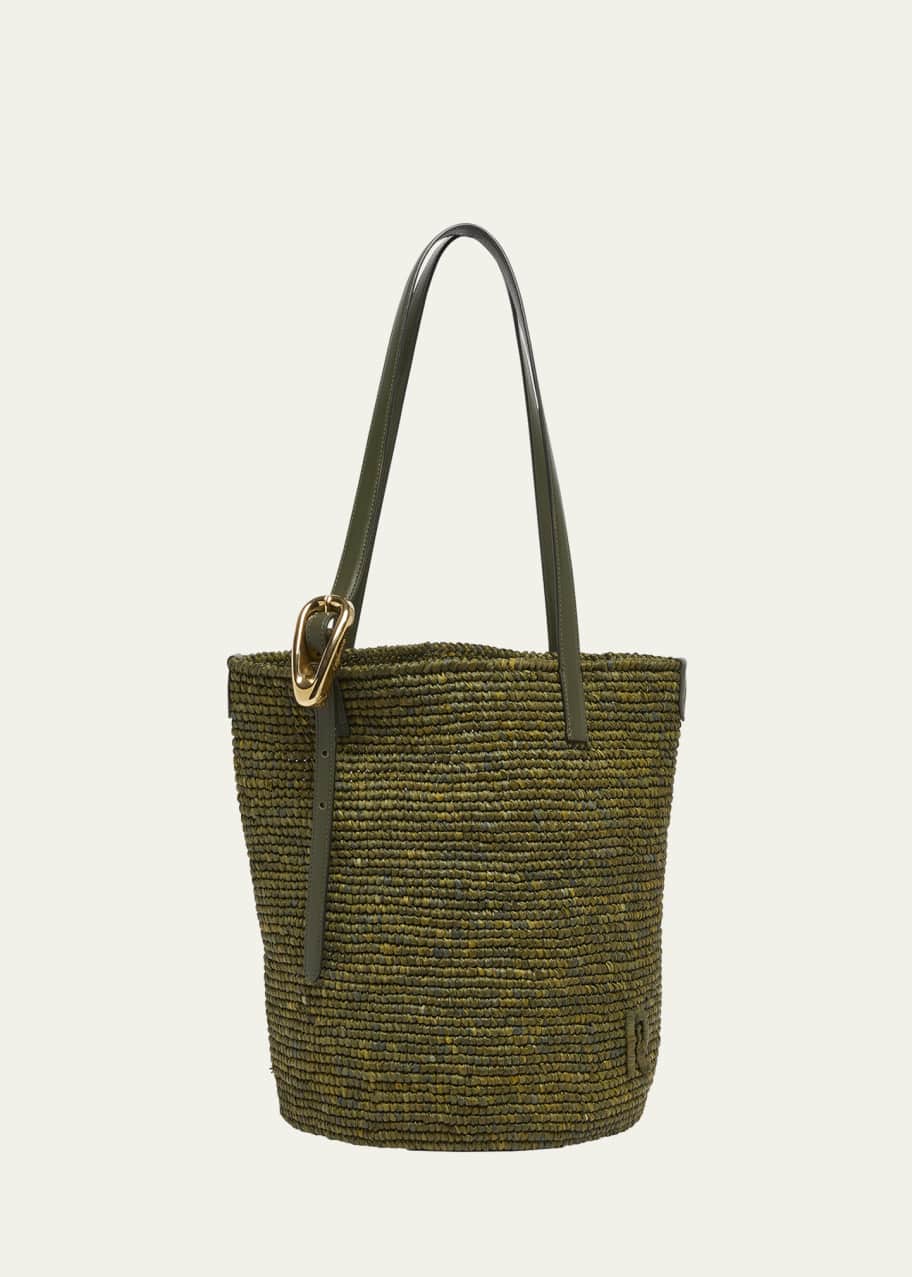 Rabanne Buckle Raffia Bucket Bag - Bergdorf Goodman