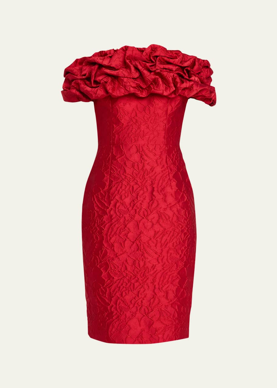 Image 1 of 1: Off-Shoulder Textured Jacquard Dress