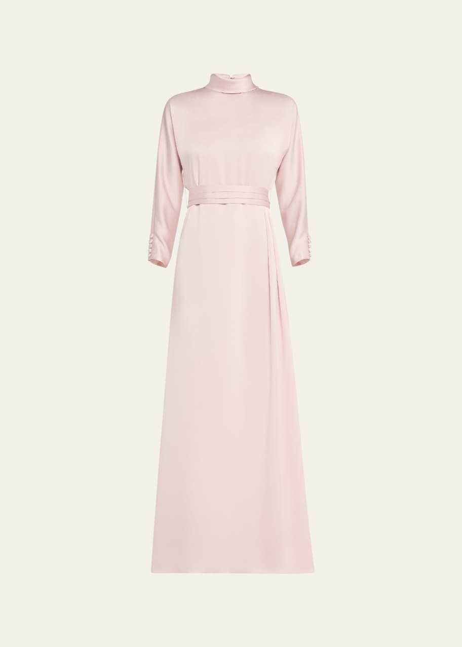 Image 1 of 1: Mock-Neck Crepe Back Satin Gown