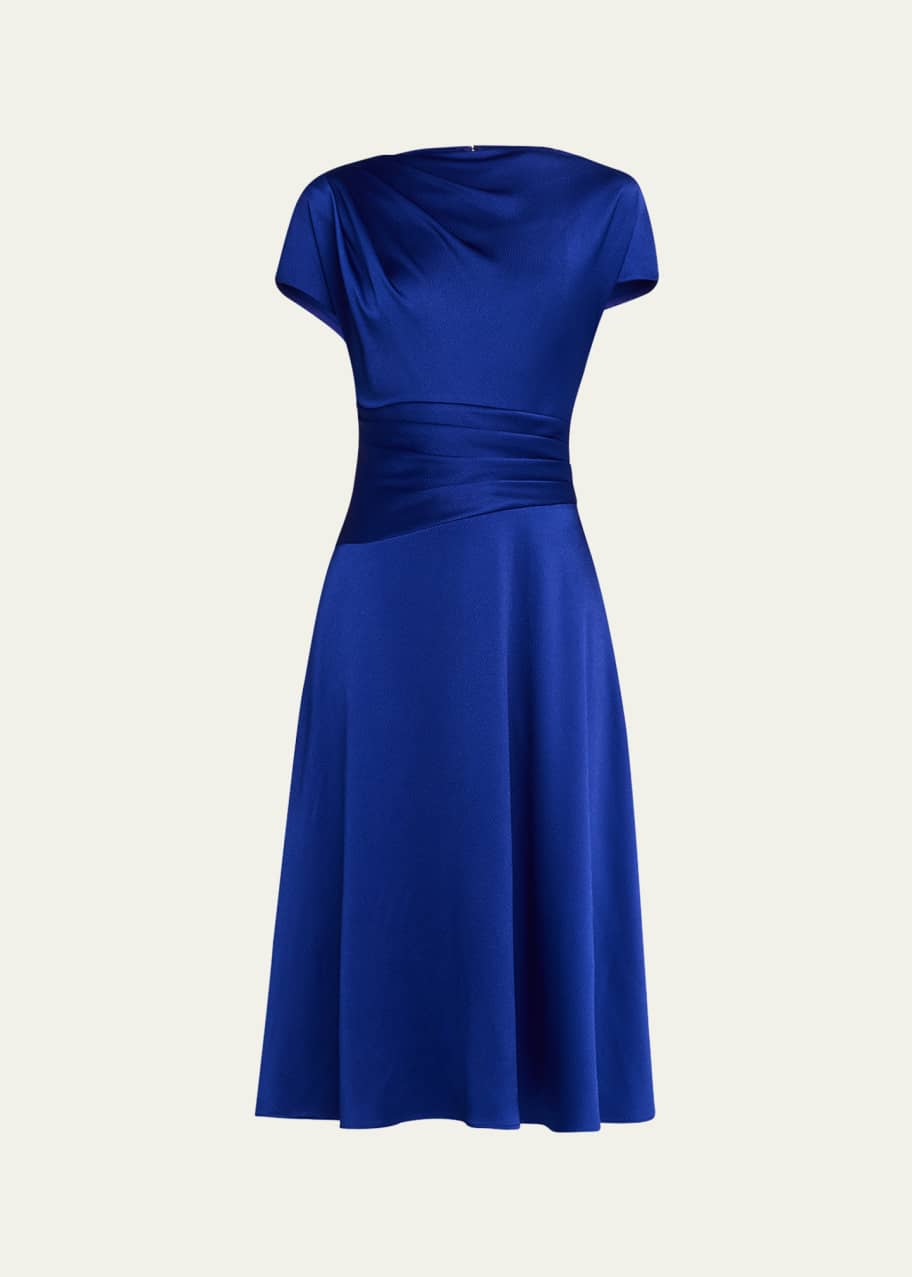 Image 1 of 1: Pleated Hammered Satin Midi Dress