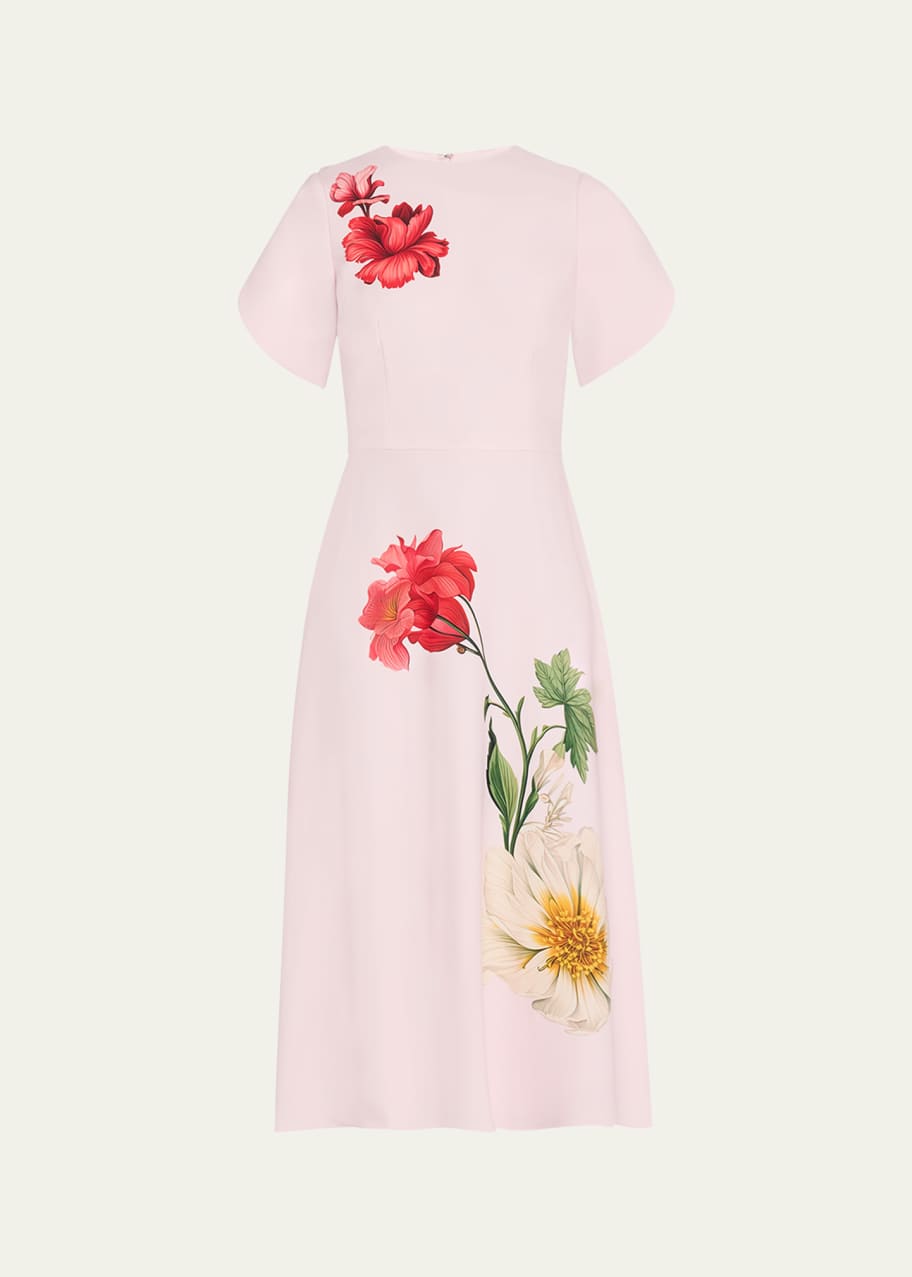 Image 1 of 1: Floral-Print Crepe Midi Dress