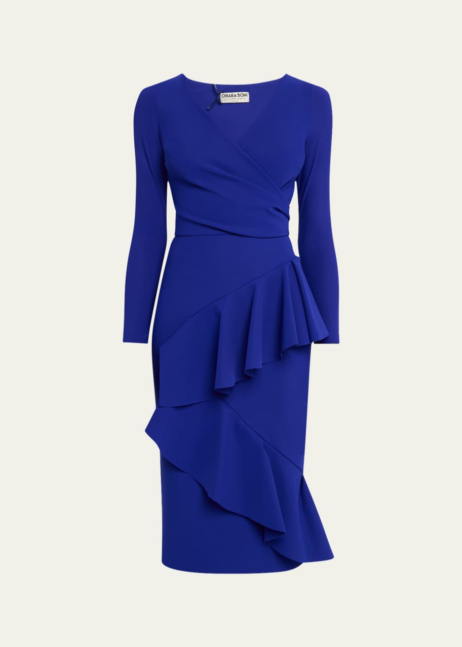 knee length dresses for ladies Off Shoulder Ruffle Bodycon Midi Dress - Red main image 0