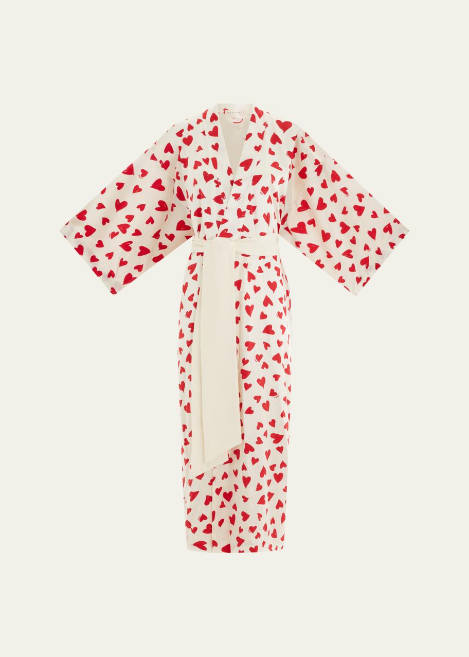 Olivia von Halle Queenie Heart-Print Silk Robe - Bergdorf Goodman