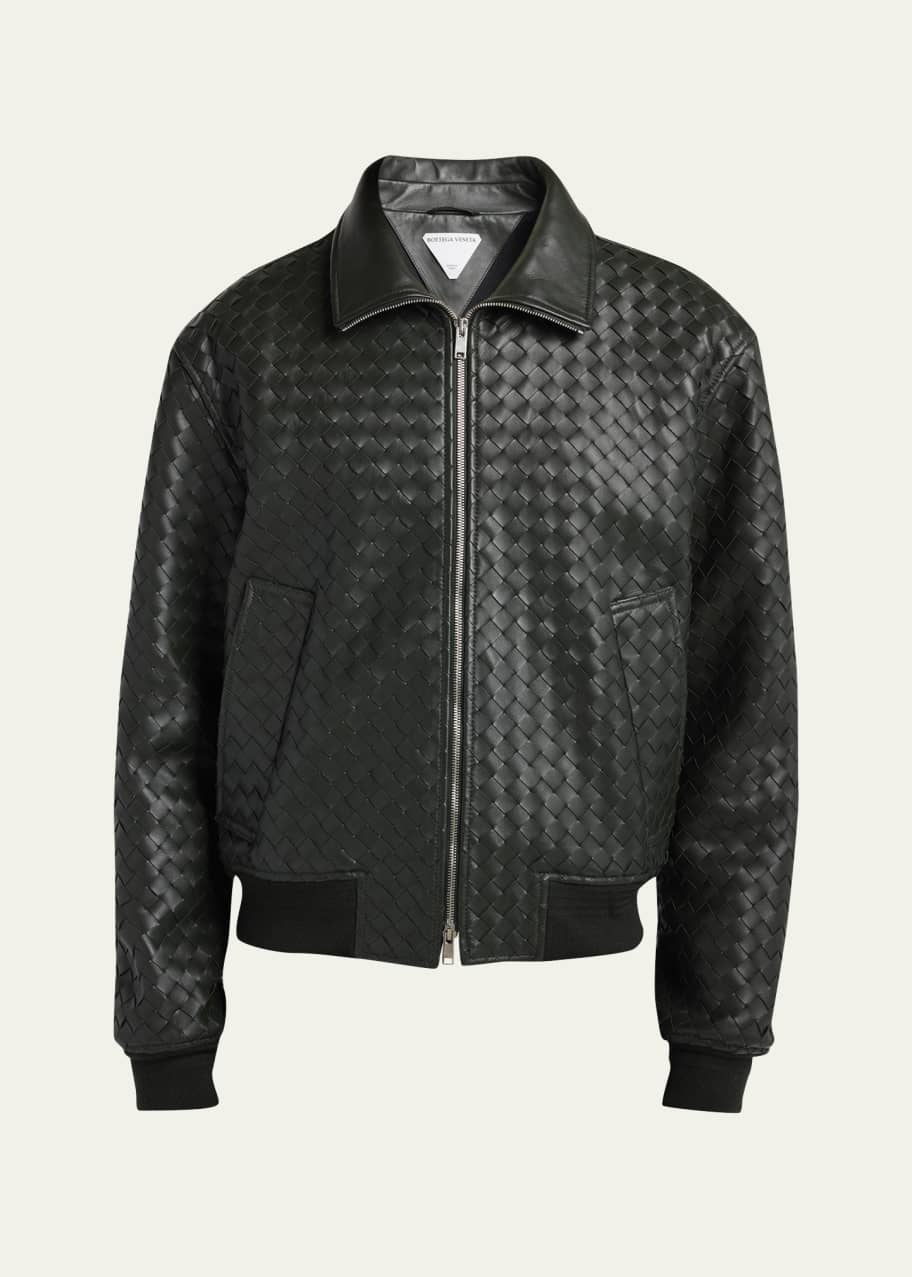 Image 1 of 1: Men's Intrecciato Leather Blouson Jacket