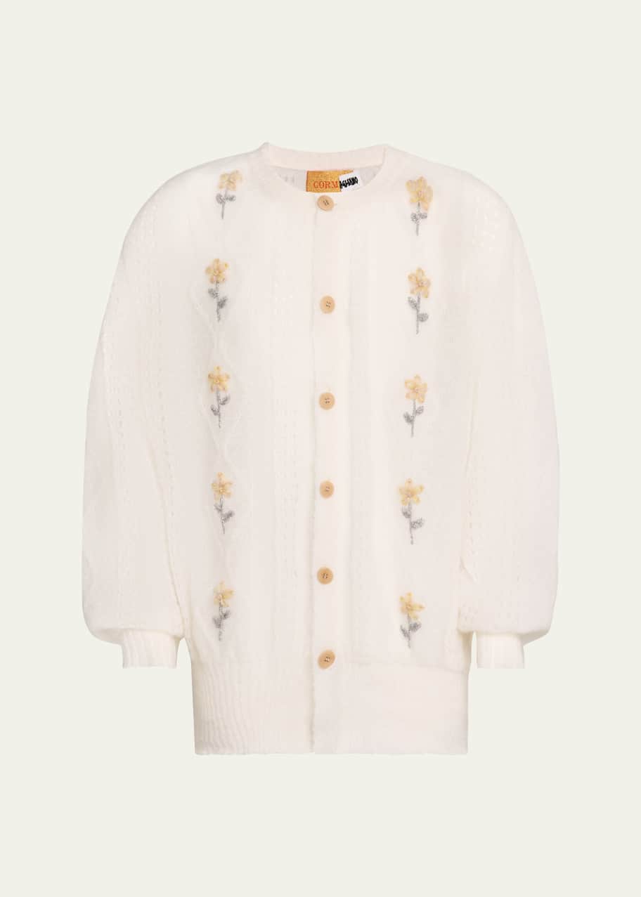 Image 1 of 1: Men's Floral Embroidered Knit Cardigan