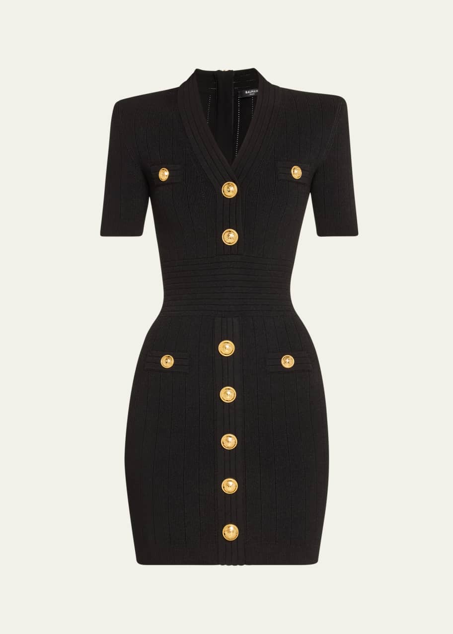 Balmain V-Neck 4 Pocket Mini Knit Dress - Bergdorf Goodman