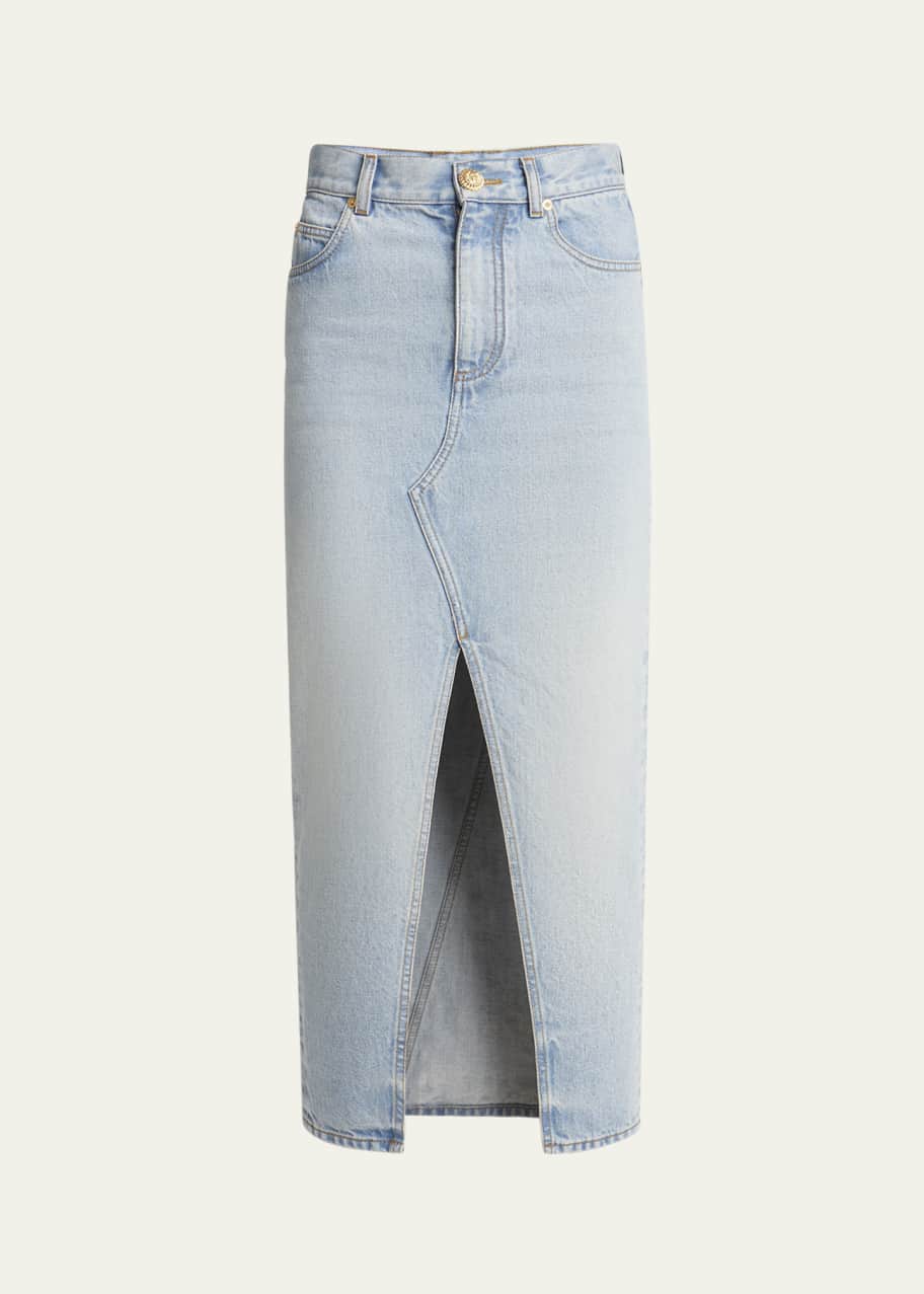 Image 1 of 1: Pencil Denim Midi Skirt with Slit