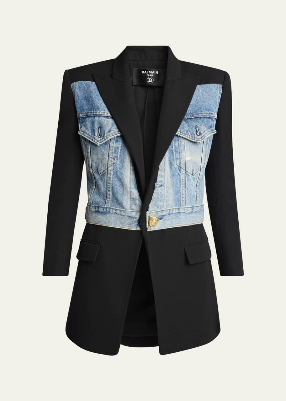 Balmain Long Hybrid Denim Wool Blazer - Bergdorf Goodman