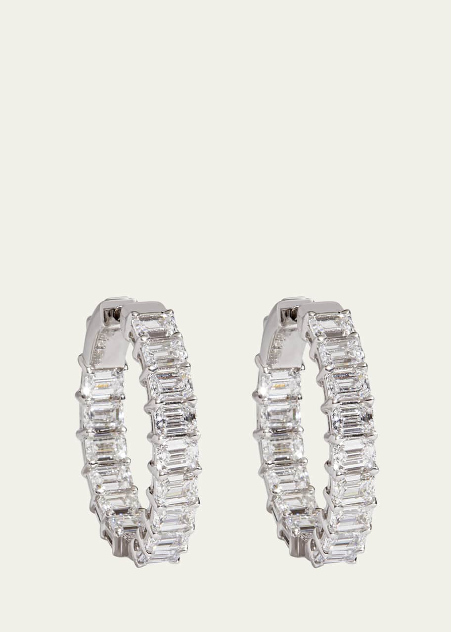 Image 1 of 1: 14K White Gold Emerald-Cut Lab Grown Diamond Hoop Earrings