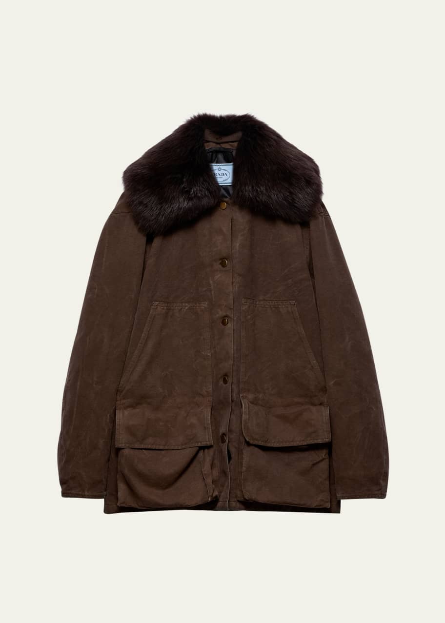 Image 1 of 1: Canvas Old Jacket with Shearling Collar