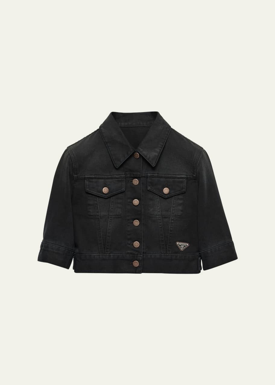 Prada Short-Sleeve Denim Cropped Jacket - Bergdorf Goodman