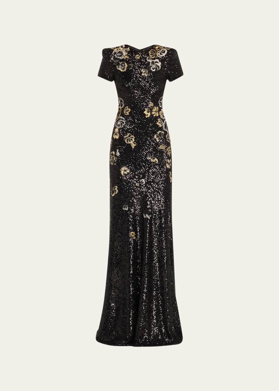 Image 1 of 1: Floral Sequined Gown