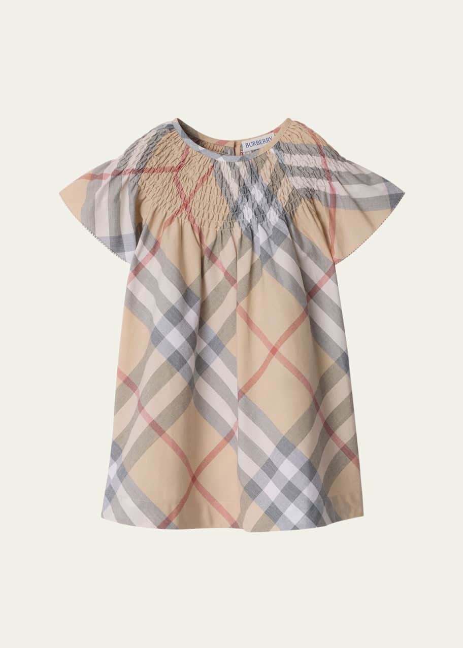 Image 1 of 1: Girl's Cali Smocked Check-Print Dress, Size 12M-2