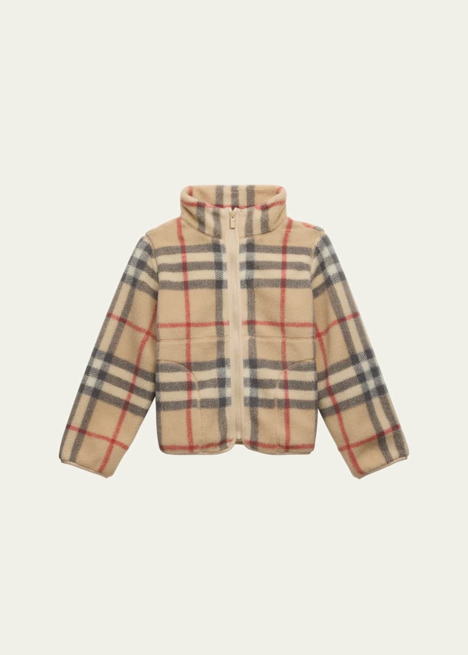 Burberry Kid's Brian Check-Print Fleece Jacket, Size 3-14