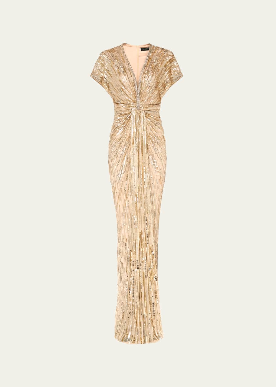 Image 1 of 1: Zola Sequined Crystal-Trim Tulle Gown