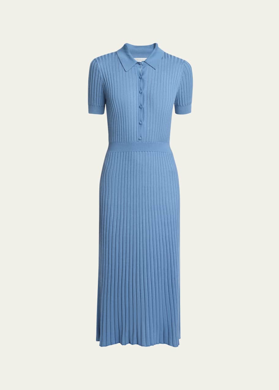 Image 1 of 1: Amor Ribbed Cashmere Maxi Shirtdress