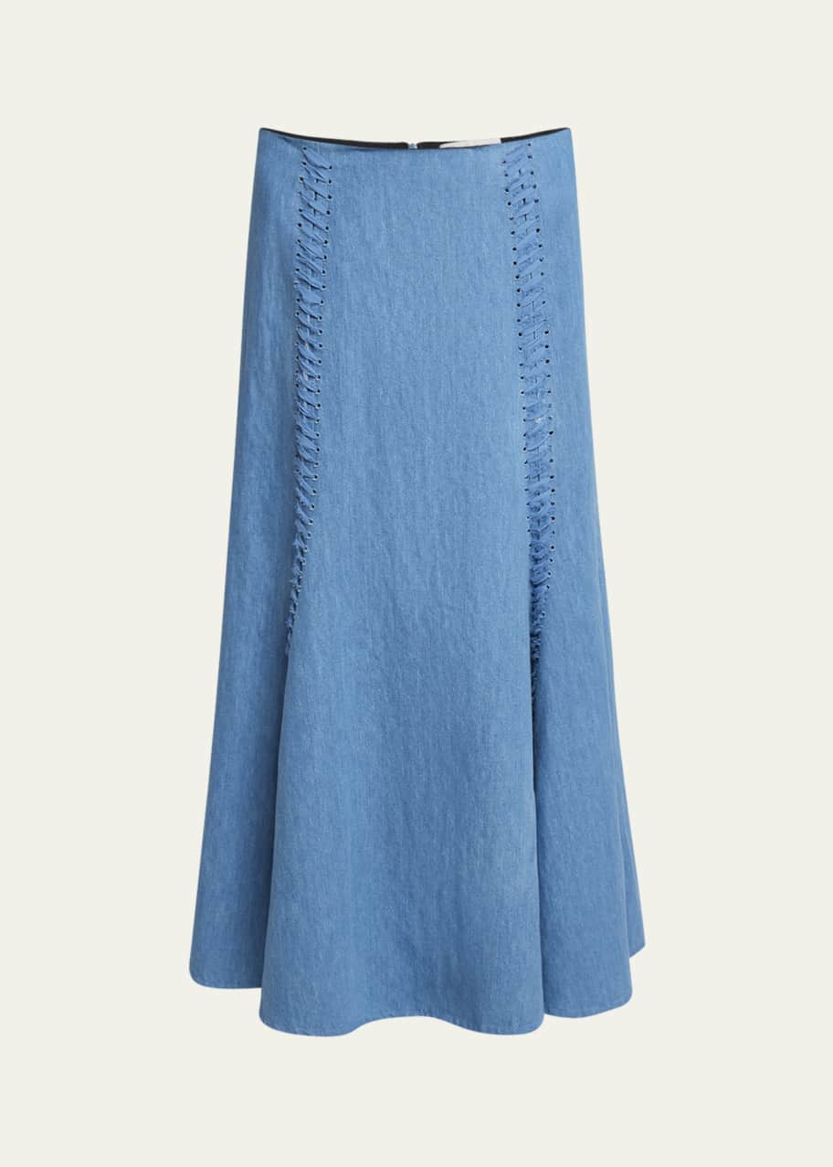Image 1 of 1: Dion Lace-Up Denim Maxi Skirt
