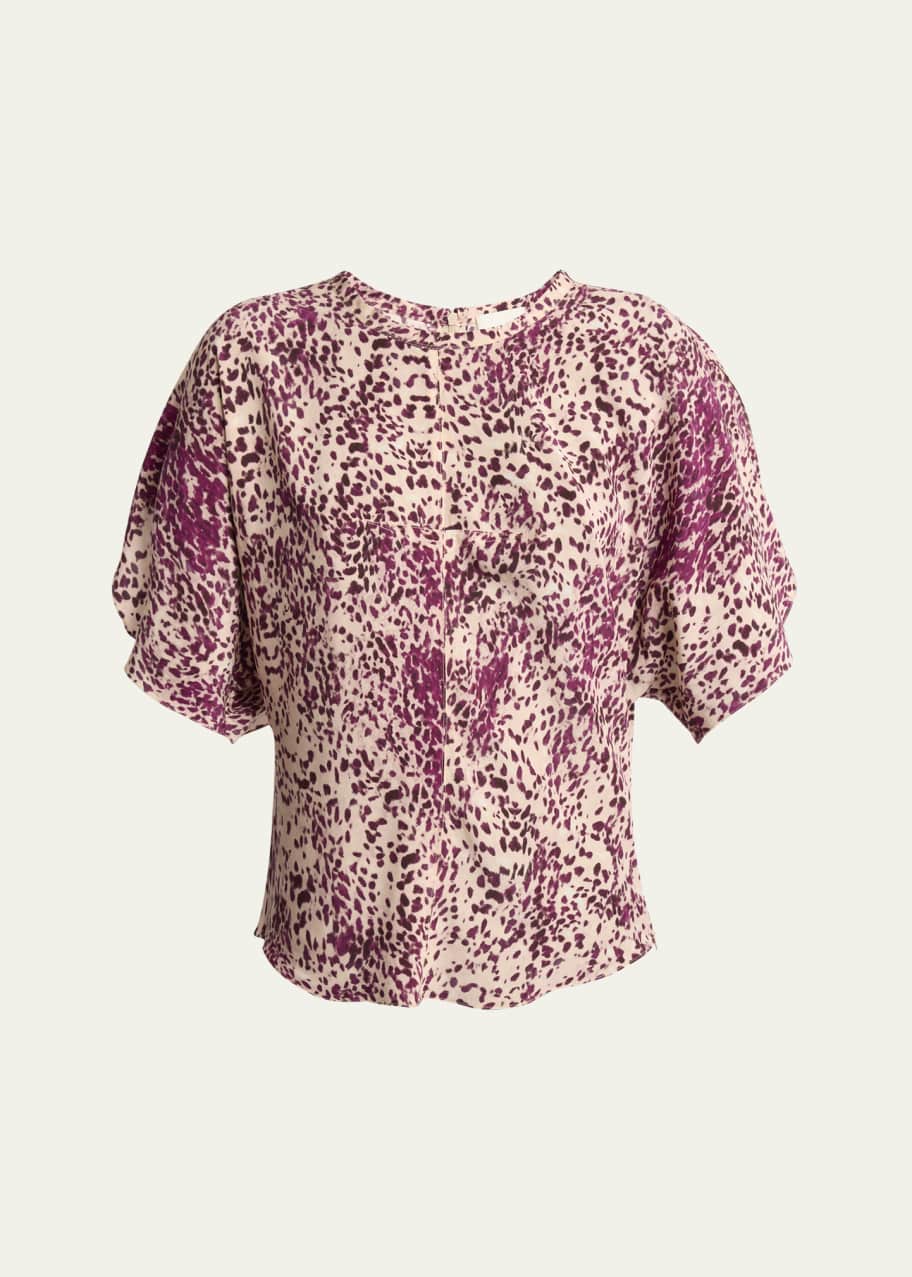 Isabel Marant Karlita Spotted-Print Silk Short-Sleeve Blouse