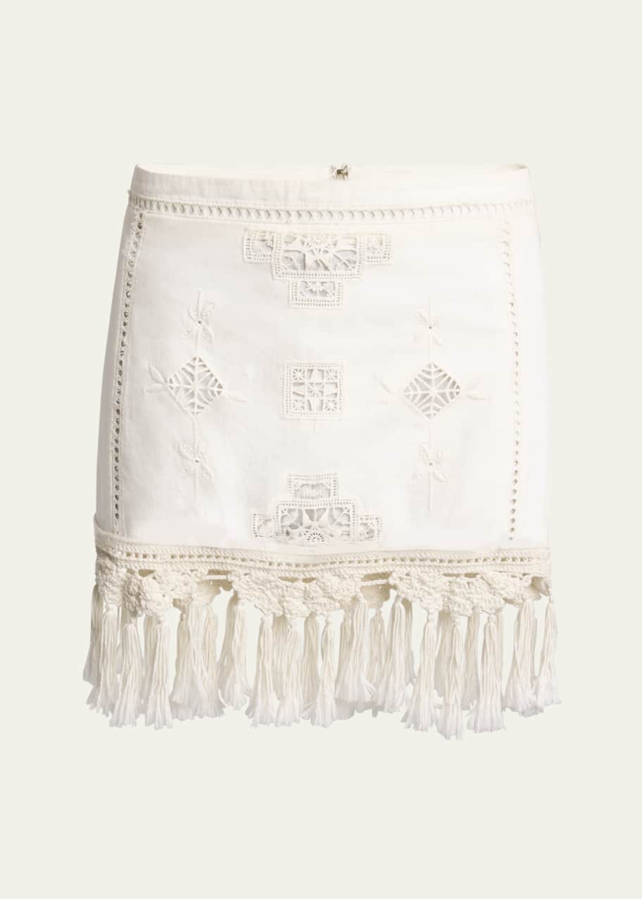 【関税&送料込】Isabel Marant Mini Gonna Sandra In Cotone Isabel Marant Sandra Crochet Embroidered Fringe Mini Skirt