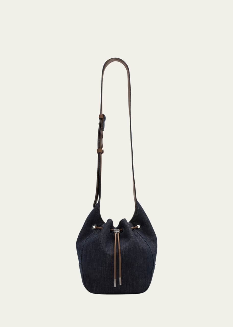 Image 1 of 1: Duo Mini Denim Drawstring Bucket Bag
