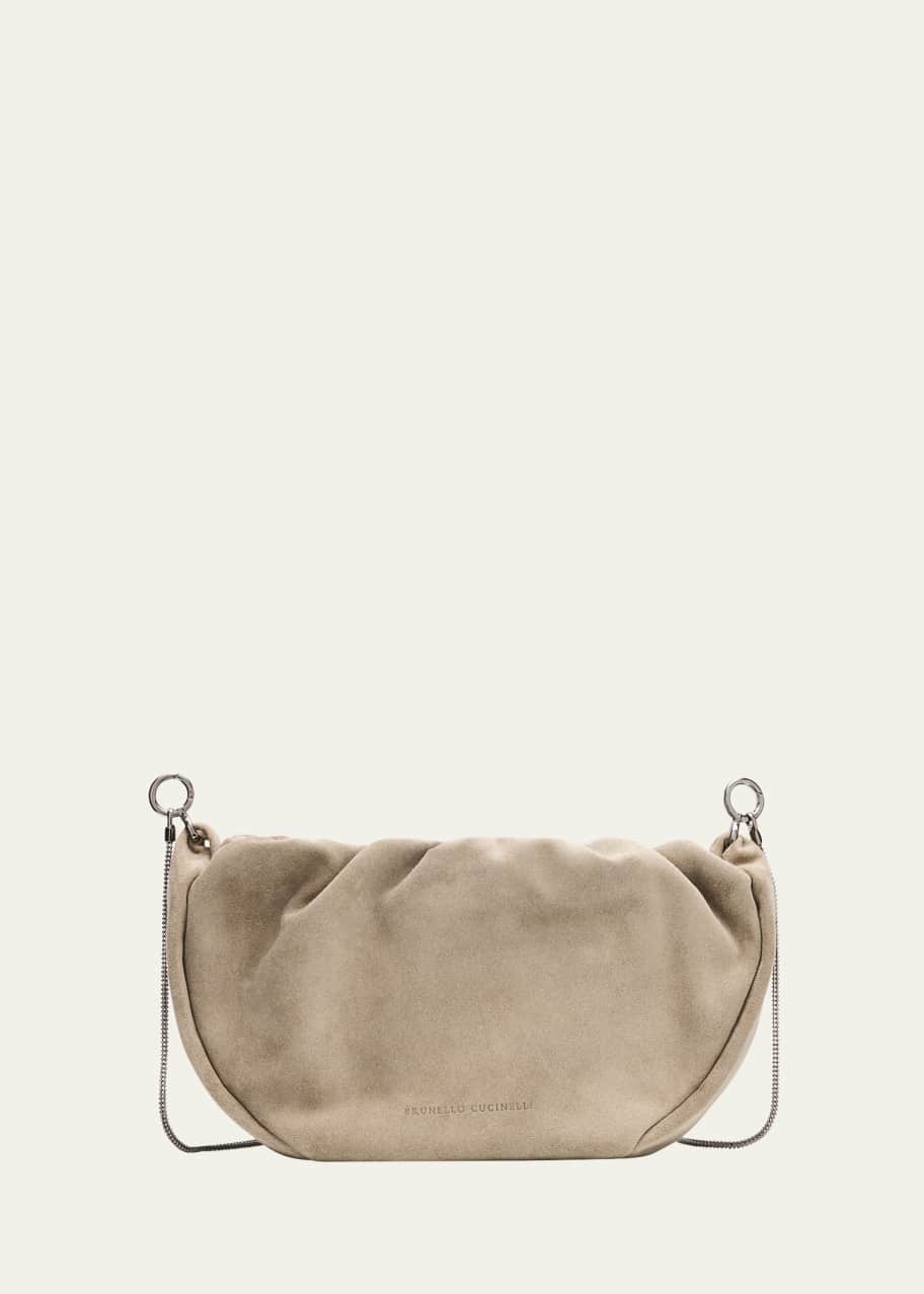 Image 1 of 1: Monili Ruched Suede Shoulder Bag