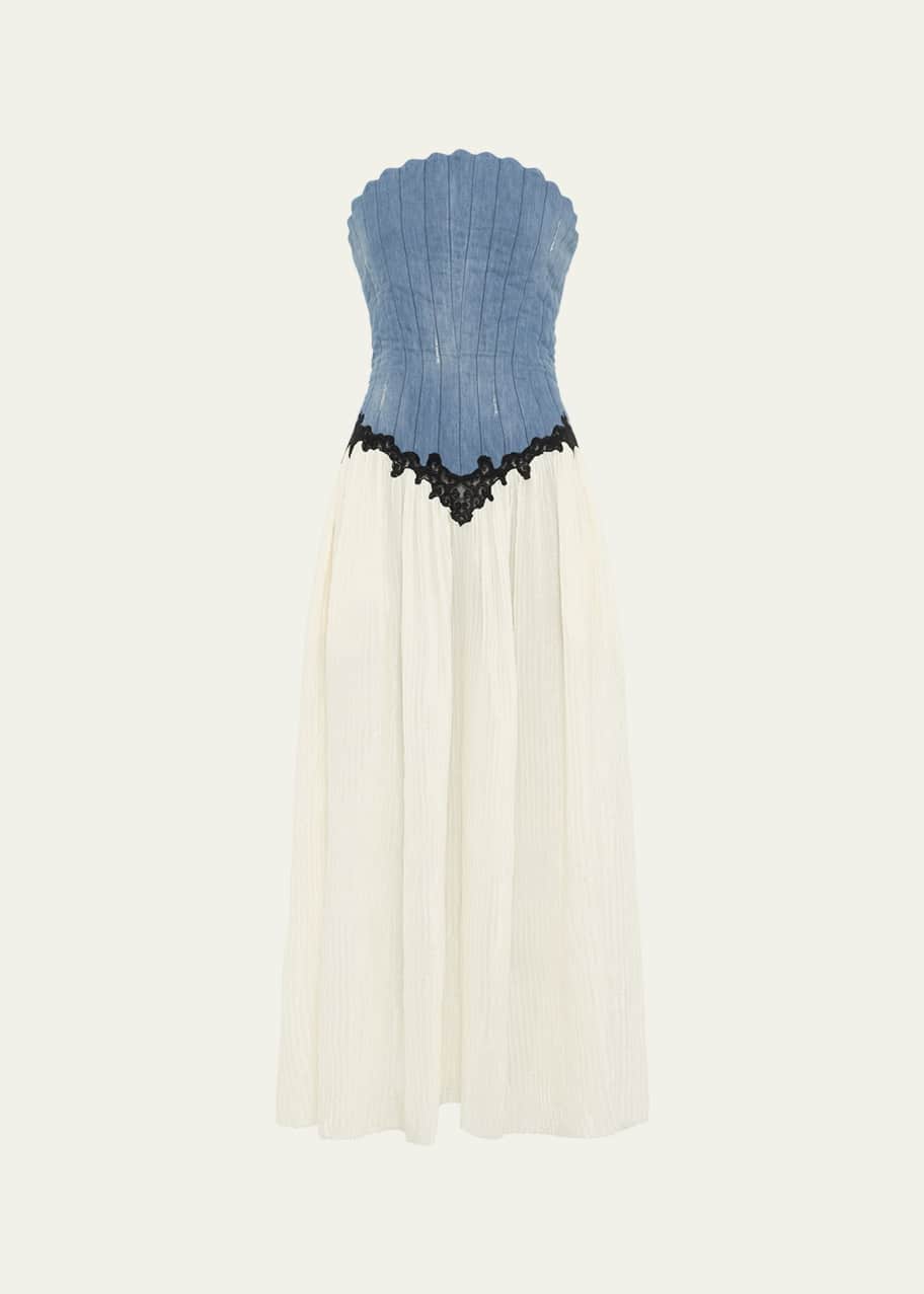 Image 1 of 1: Gleen Strapless Denim Corset Maxi Dress