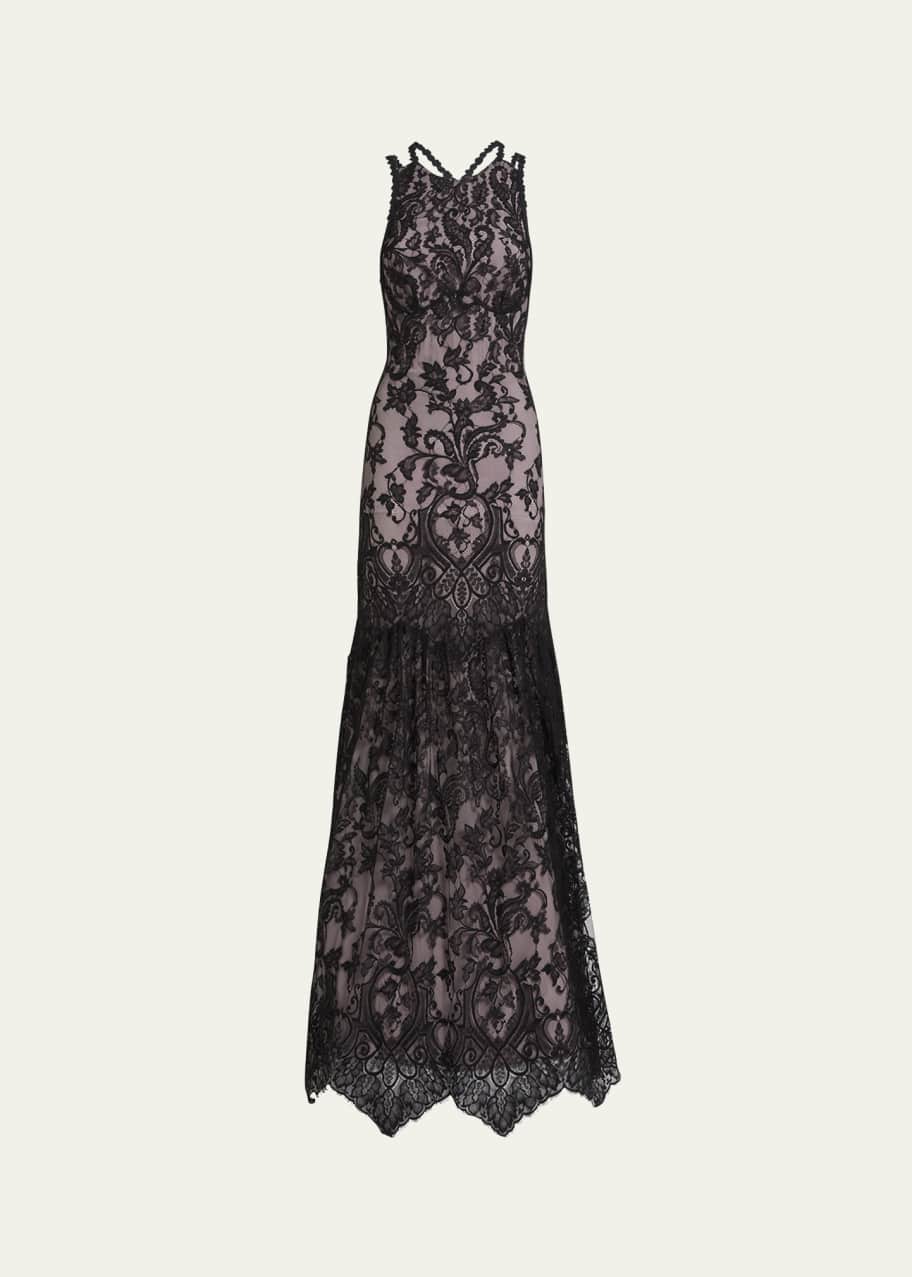 Image 1 of 1: Strappy Lace Trumpet Gown
