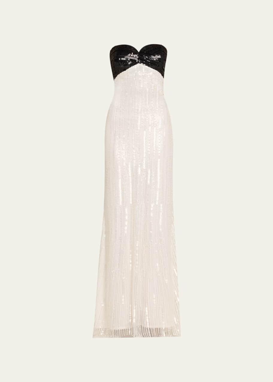 Image 1 of 1: Lana Sequined Colorblock Strapless Gown