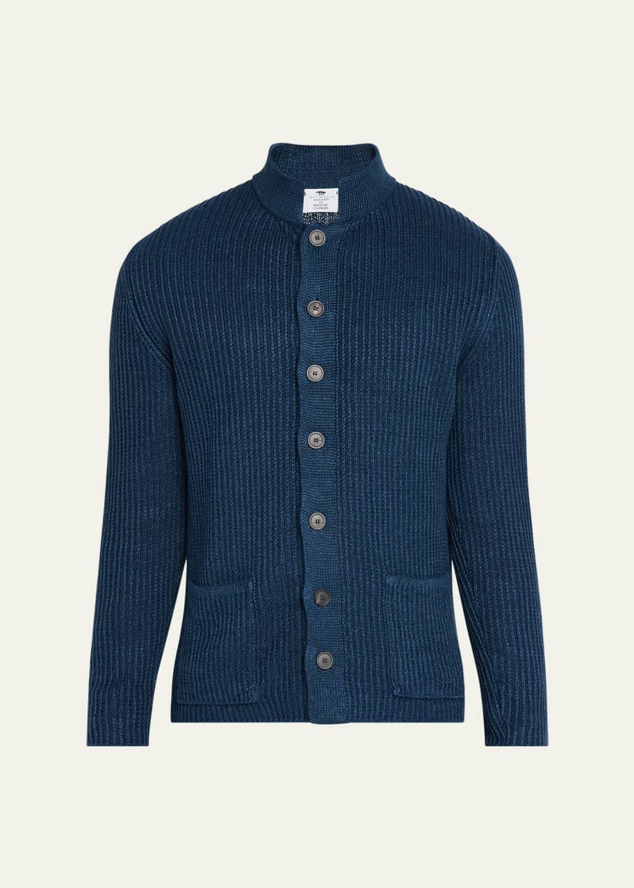 Inis Meain Men's Ribbed Linen Cardigan Sweater - Bergdorf Goodman