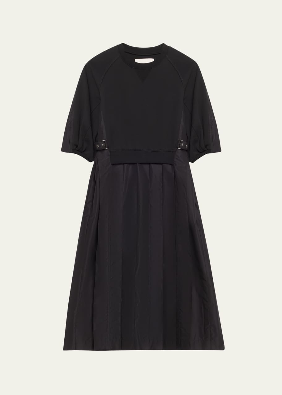 Image 1 of 1: Pleated Combo Sweatshirt Midi Dress