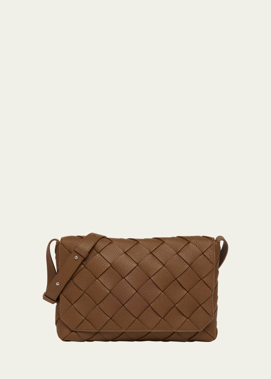 Bottega Veneta Men's Diago Large Intreccio Leather Crossbody Bag