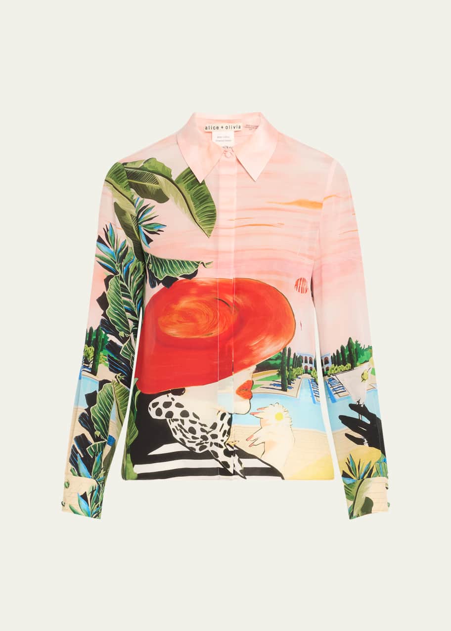 Alice + Olivia Palm Beach Willa Placket Top - Bergdorf Goodman