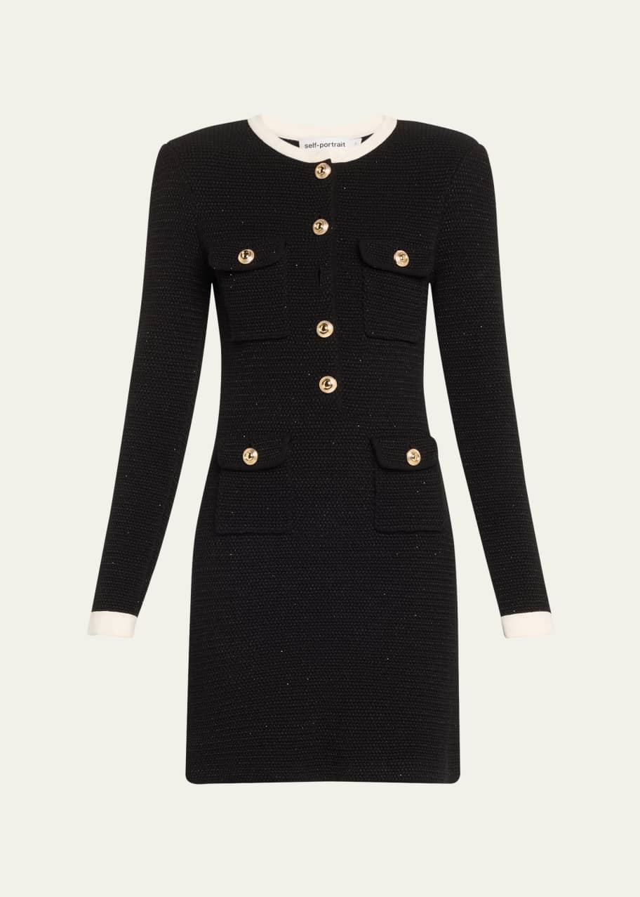 Self-Portrait｜DRESSES (KNIT CONTRAST COLLAR MINI DRESS Self-Portrait Knitted contrast-collar Mini Dress | Black