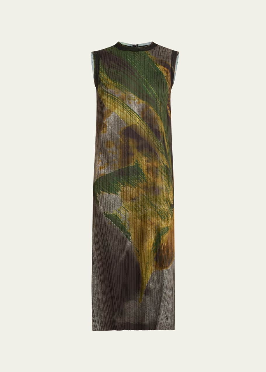 Image 1 of 1: Brushstroke Print Pleated Midi Shift Dress